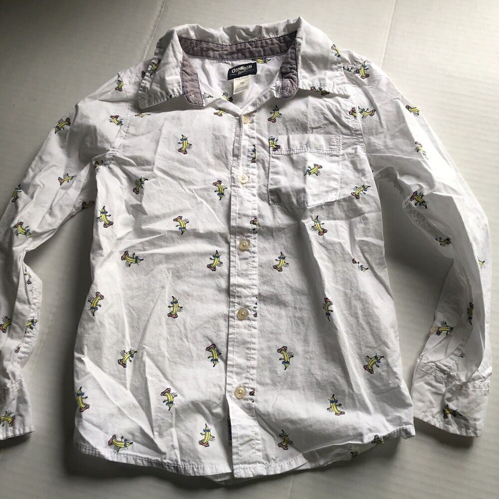 Osh Kosh Bgosh Banana Skateboarding Long Sleeve Button Up Shirt Boys Sz 10 A3325